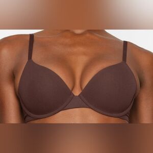 💕SKIMS Fits Everybody Lightly lined Underwire T-shirt Demi Bra Brown COCOA 32D
